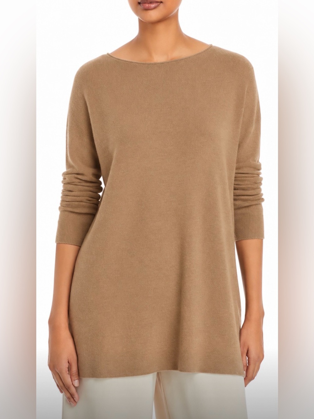 Eileen Fisher Camel Long Sleeve Merino Wool Knit Tunic (size S)